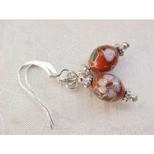 B2G1 Handmade Cloisonne Mini Red Easter Egg Earrings Spring Basket Gift for Moms